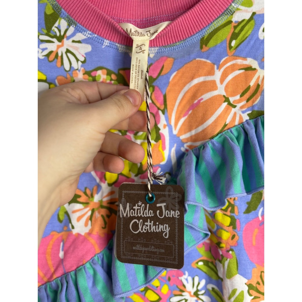 Matilda Jane Floral Pumpkin Ruffle Top Kids Size 4 Multicolor Short Sleeve Shirt - Picture 3 of 4
